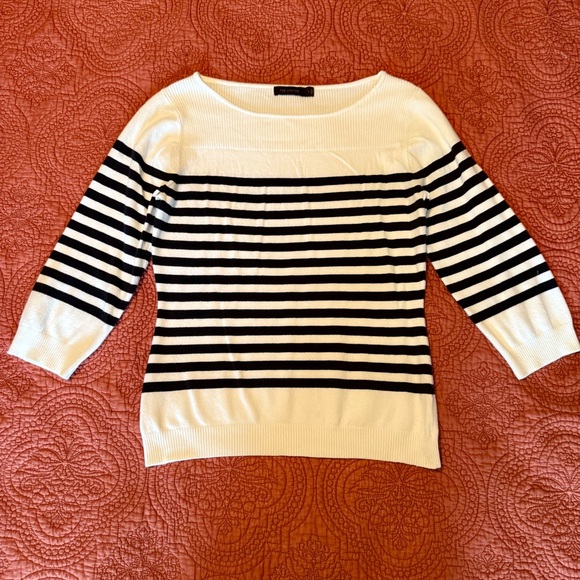 The Limited Sweaters - The Limited Black & Cream Striped Boatneck Sweater Size Large